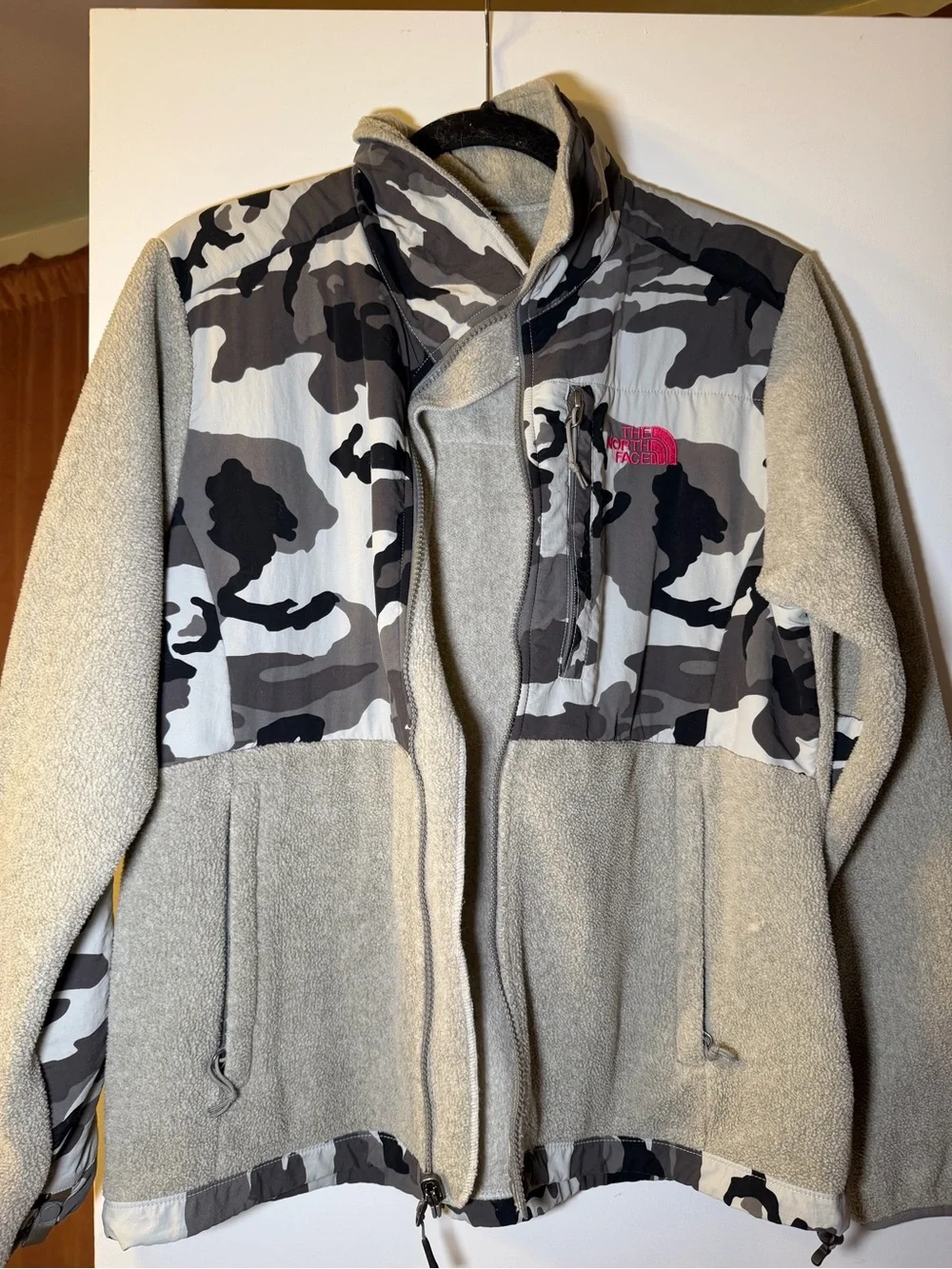 The North Face Gray Fleece Jacket with Black & White Camo Panels